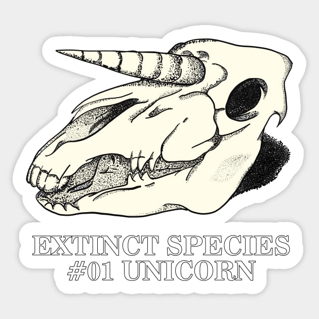 Exctinct Species #01 Unicorn (White Type) Sticker by The Graphicallist